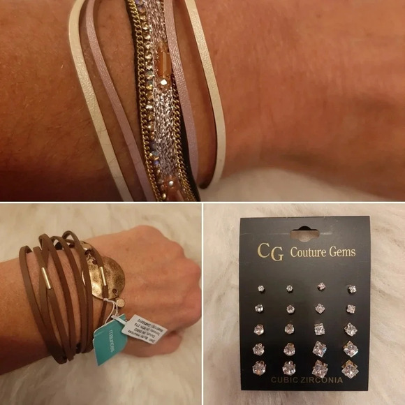 NWT 10 pair Cubic Zirconia earrings and 2 Maurices bracelets - Picture 1 of 4